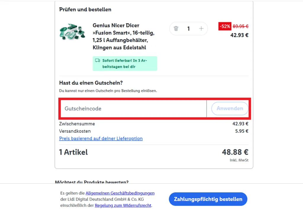 Lidl Gutscheincode eingeben
