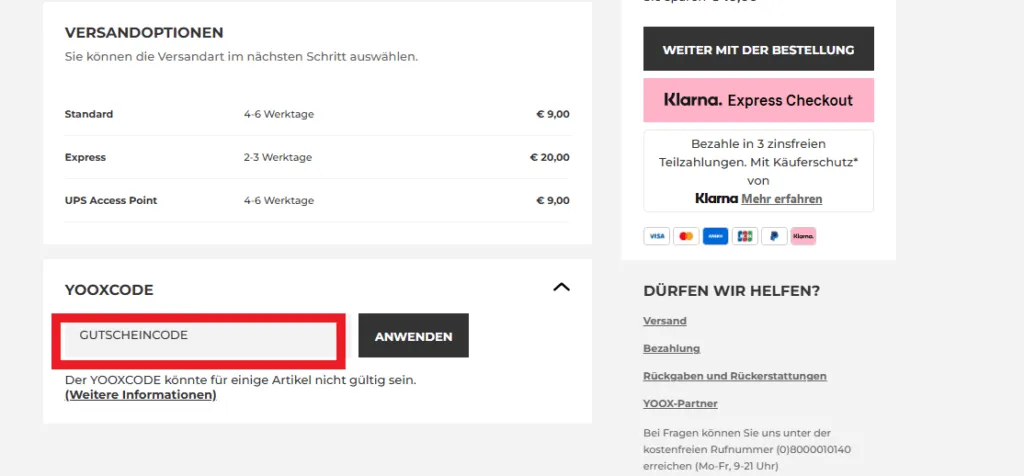 Gutscheincode YOOX einlösen