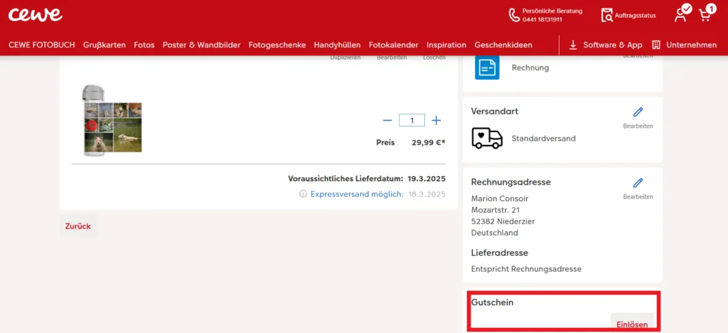 Cewe Gutscheincode einlösen