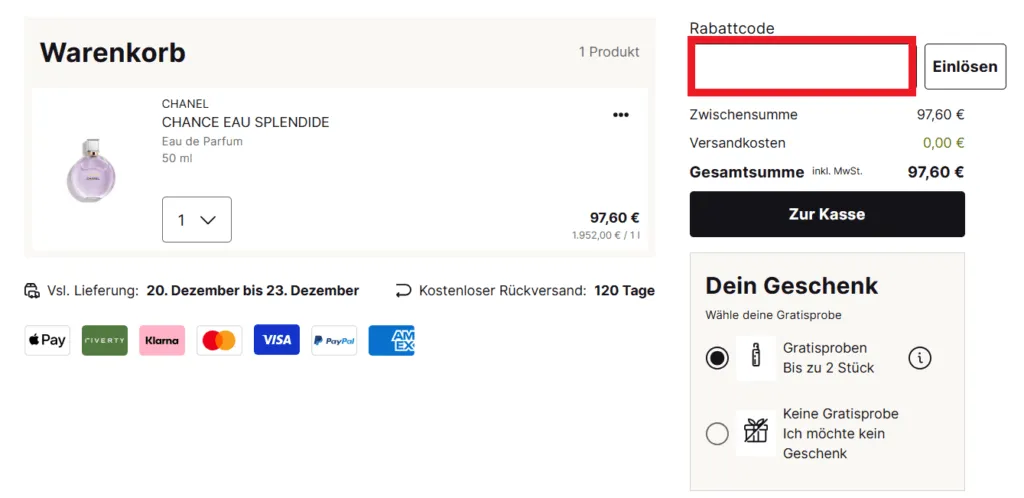 Flaconi Rabattcode eingeben