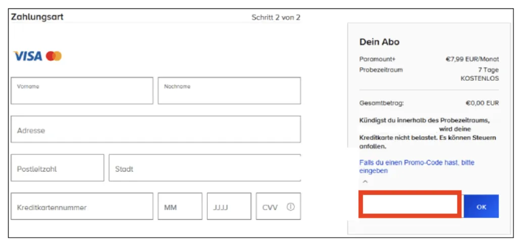 Paramount+ Promo-Code eingeben