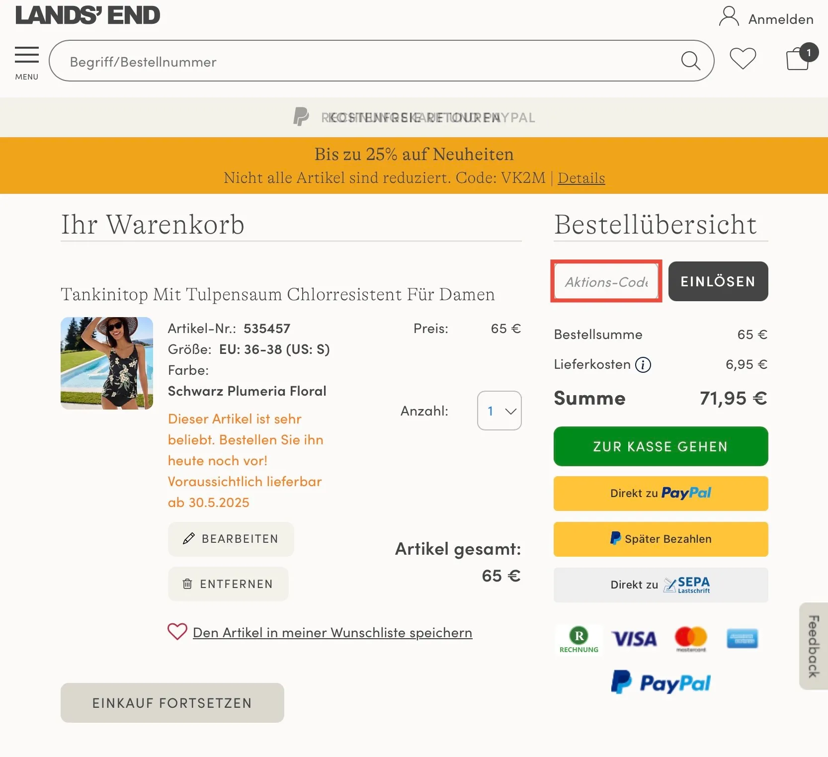 Lands End Aktionscode