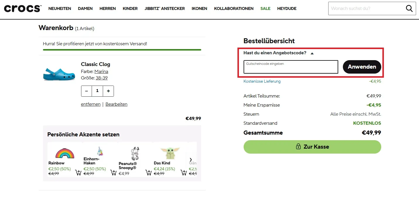 Crocs Angebotscode einlösen