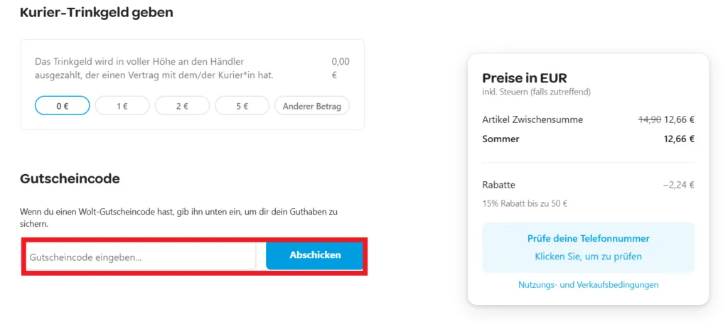 Wolt Gutscheincode einlösen