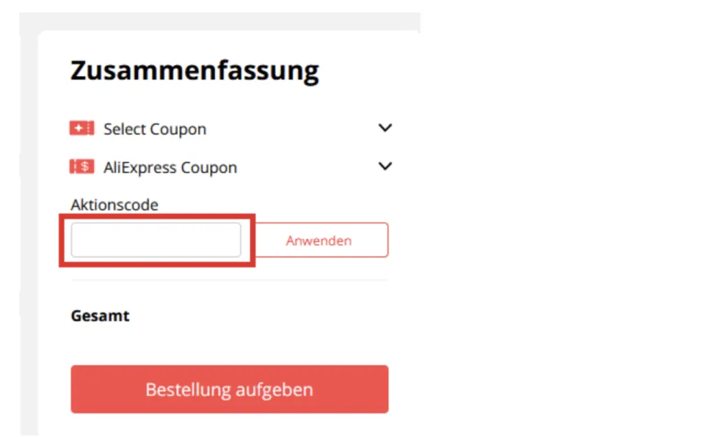 AlieExpress Aktionscode anwenden
