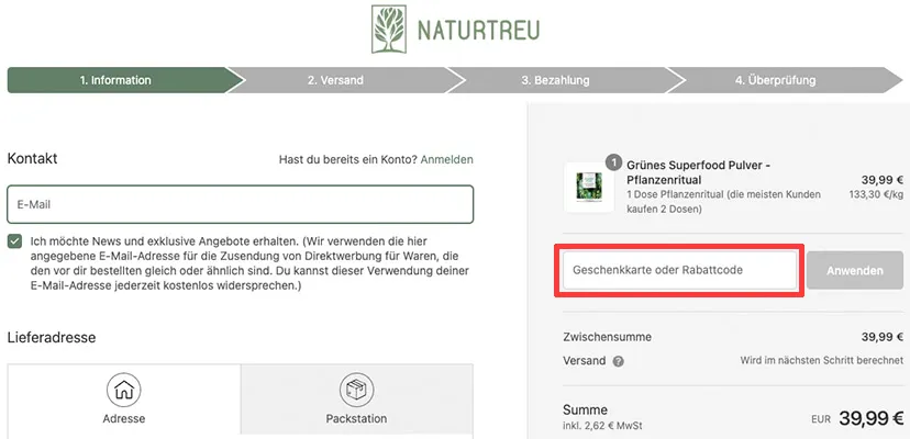 Naturtreu Gutschein einlösen