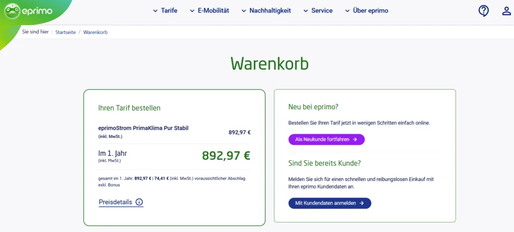 Eprimo Gutscheincode eingeben
