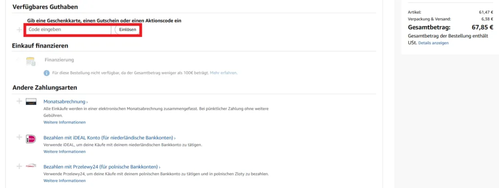 Amazon Gutscheincode einlösen