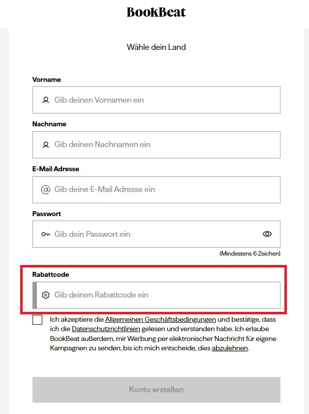 BookBeat Rabattcode einlösen