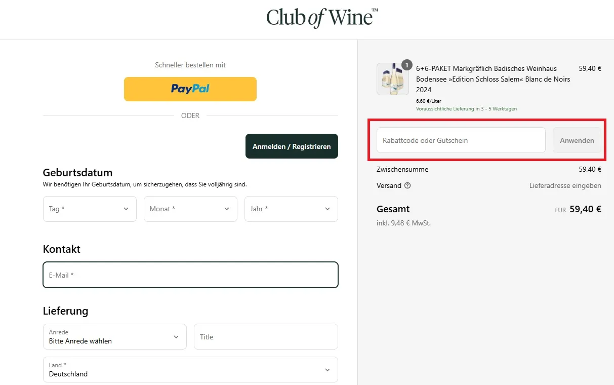 Rabattcode Club of Wine