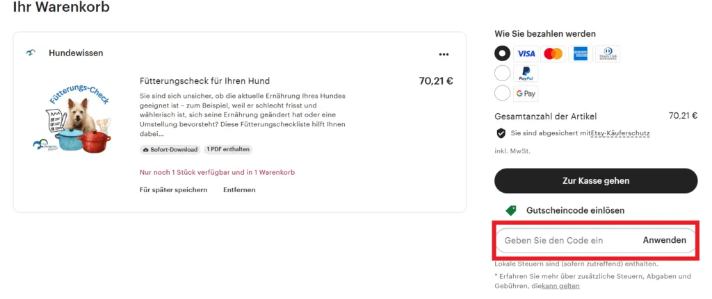 Etsy Gutscheincode eingeben
