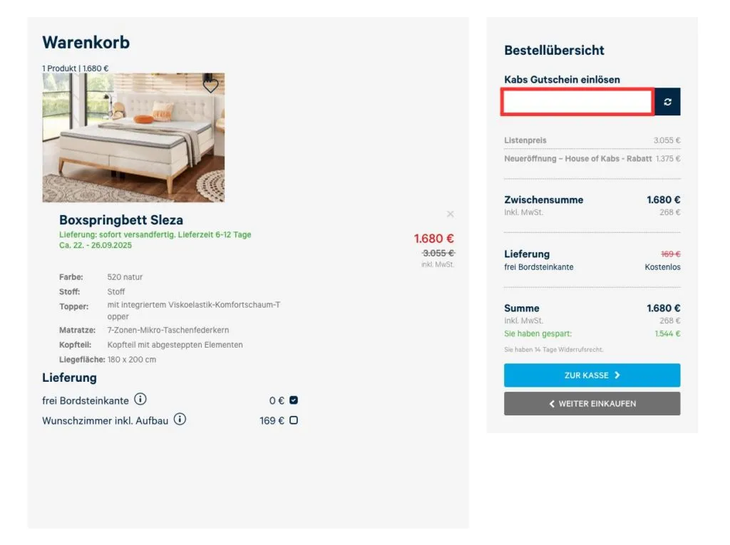 Kabs Rabatt einloesen