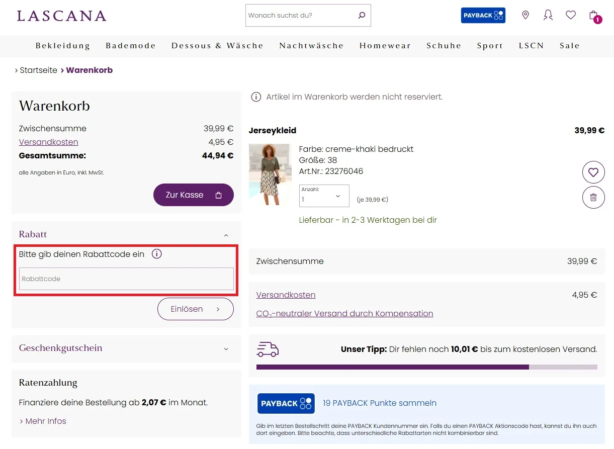 LASCANA Rabattcode einlösen