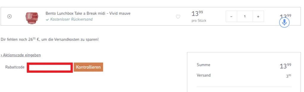 Aktionscode Mepal eingeben