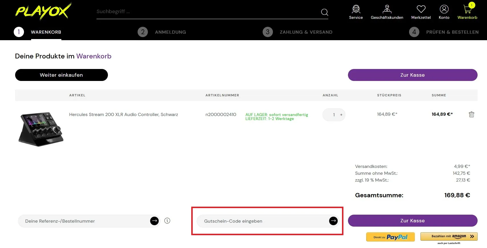 PLAYOX Gutschein-Code einloesen