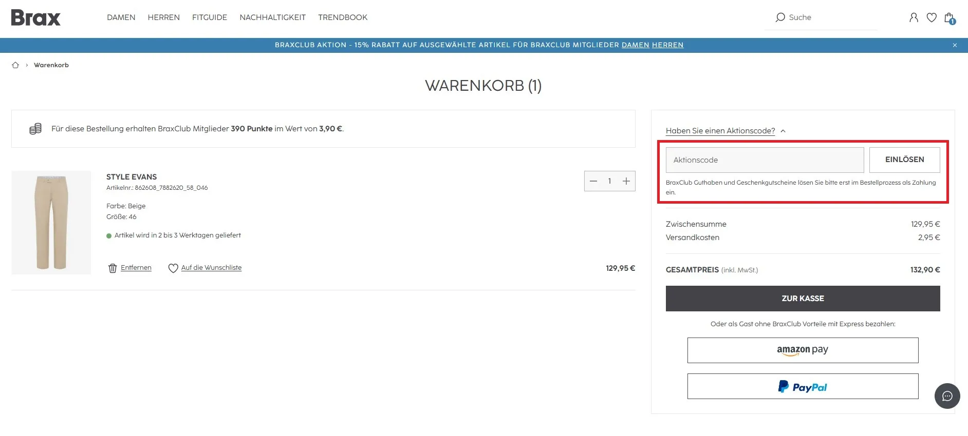 BRAX Aktionscode einloesen