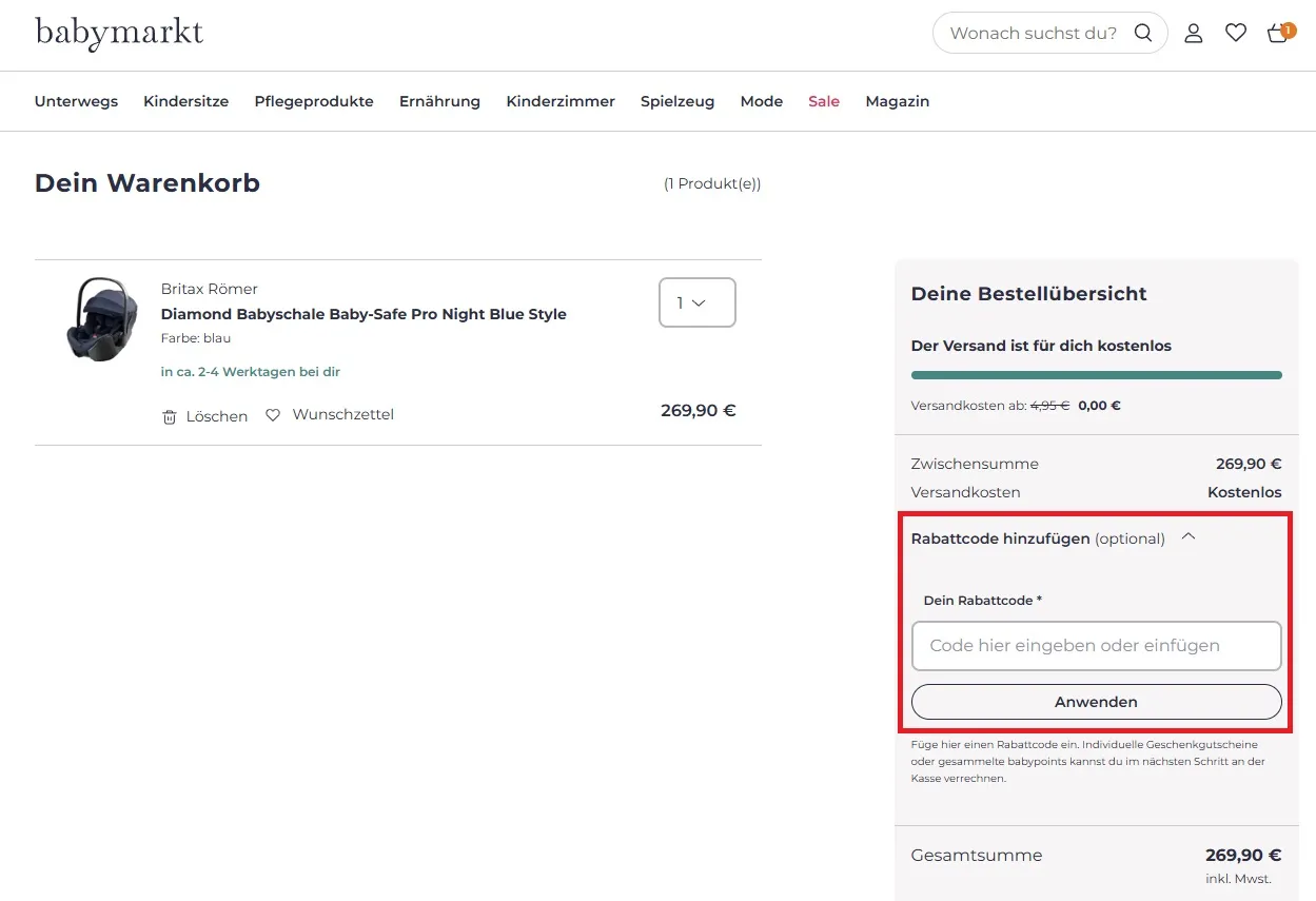 Rabattcode babymarkt