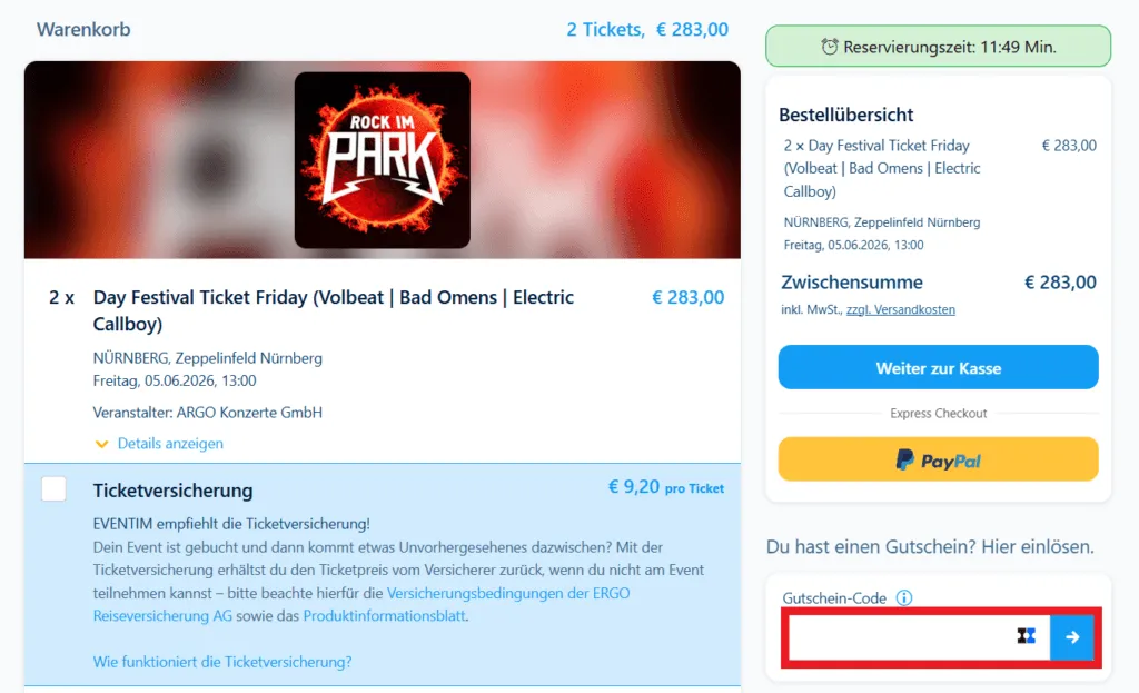 Eventim Gutscheincode eingeben