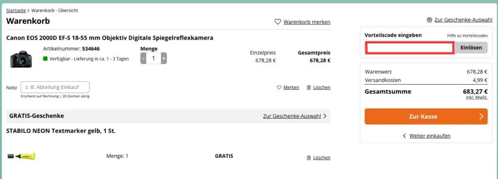 Büroshop24 Vorteilscode eingeben