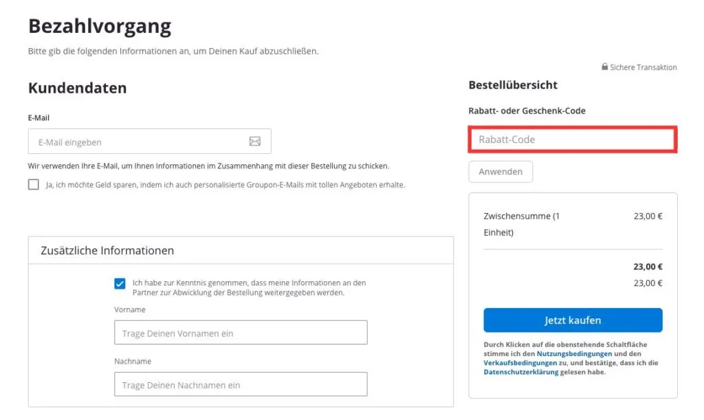 Groupon Rabattcode einlösen