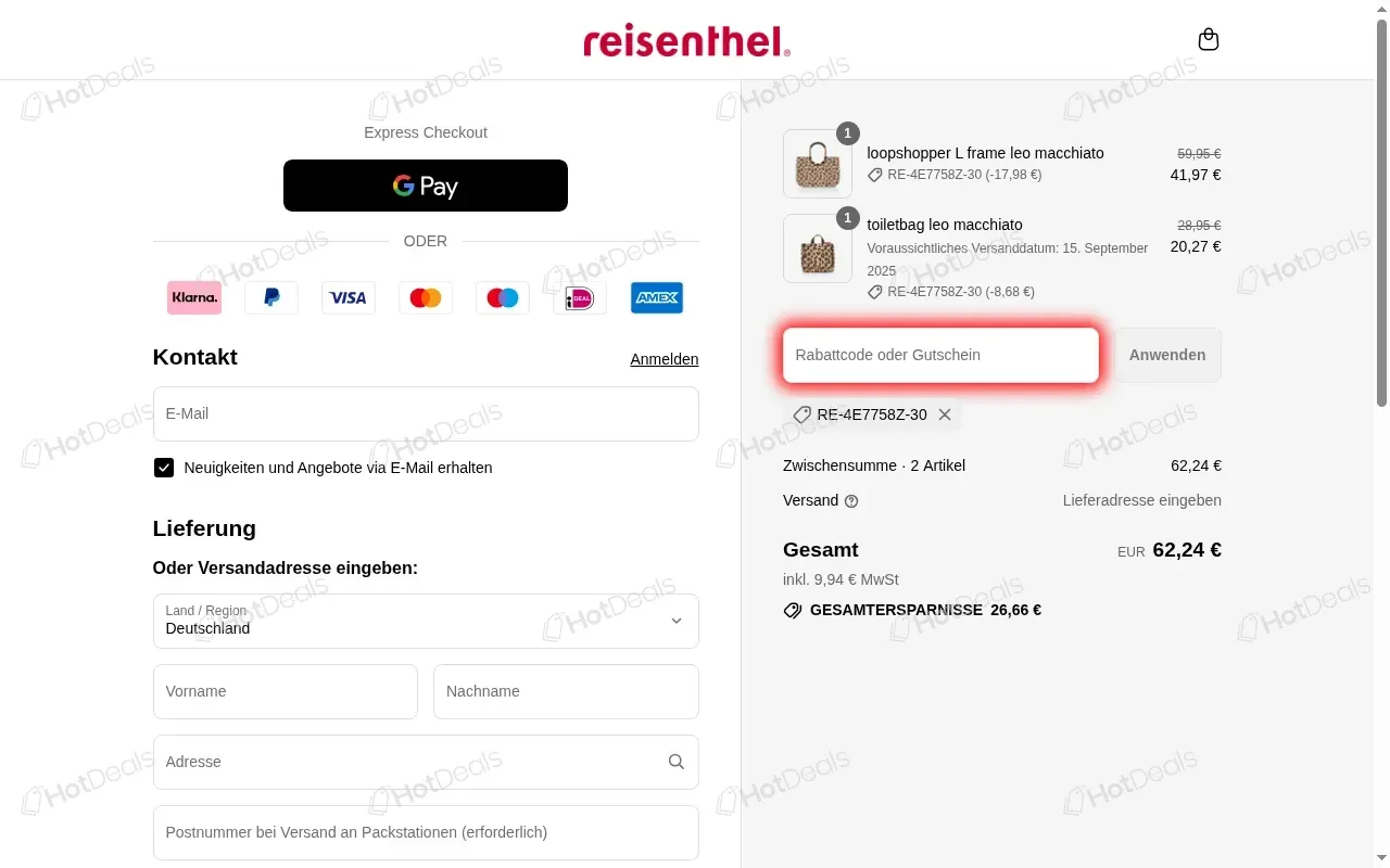 Schritte zum Einlösen des Reisenthel Rabattcode an der Kasse