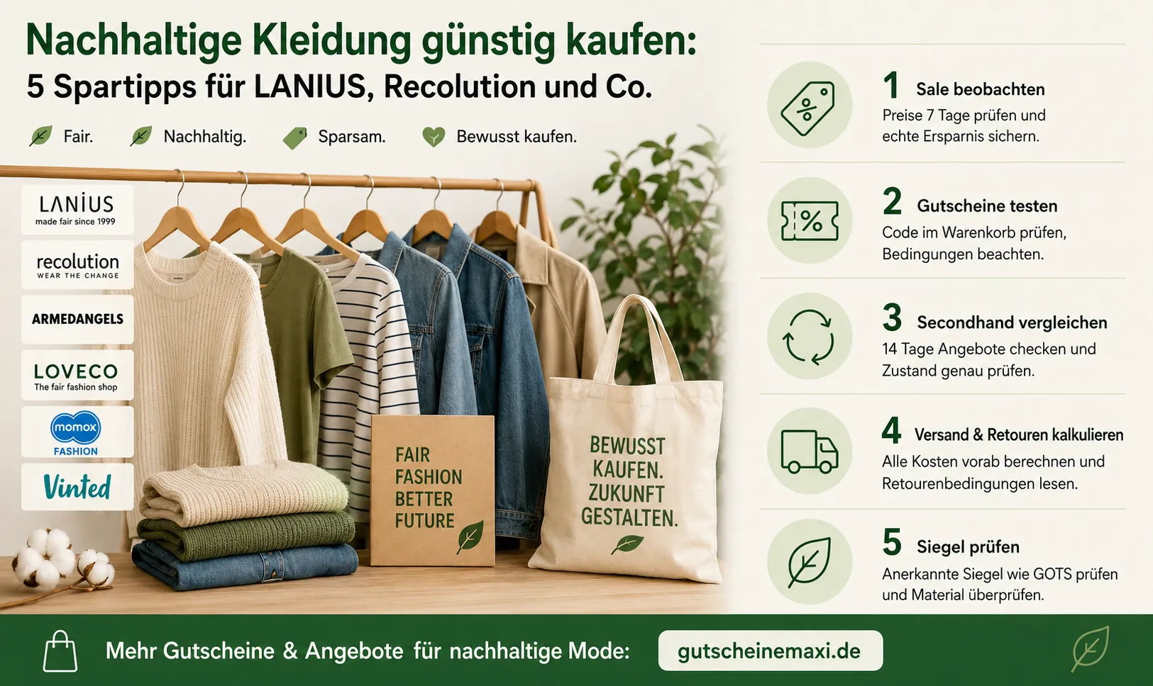 Nachhaltige Kleidung günstig kaufen: 5 Spartipps für LANIUS, Recolution und Co.